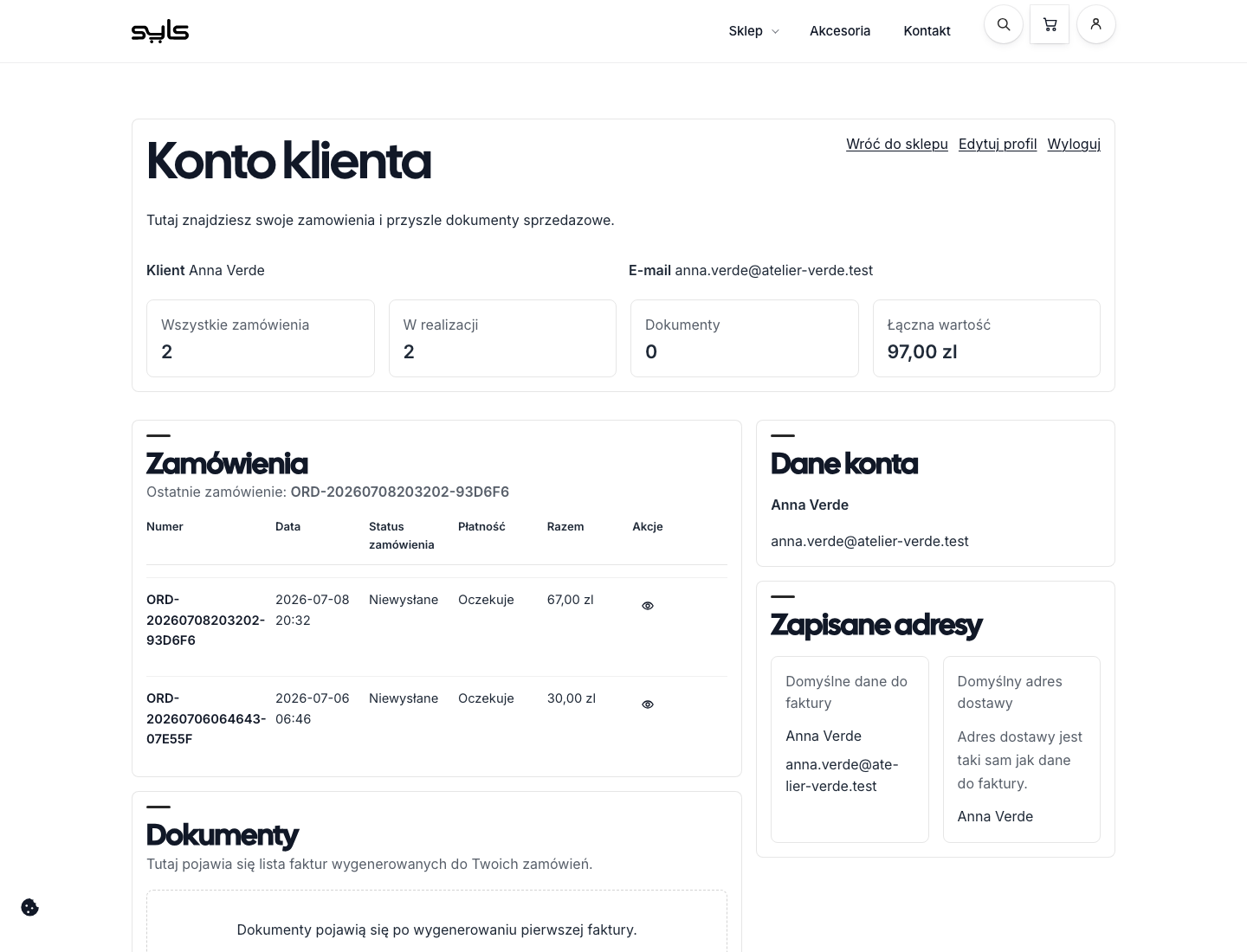 Konto klienta sklepu